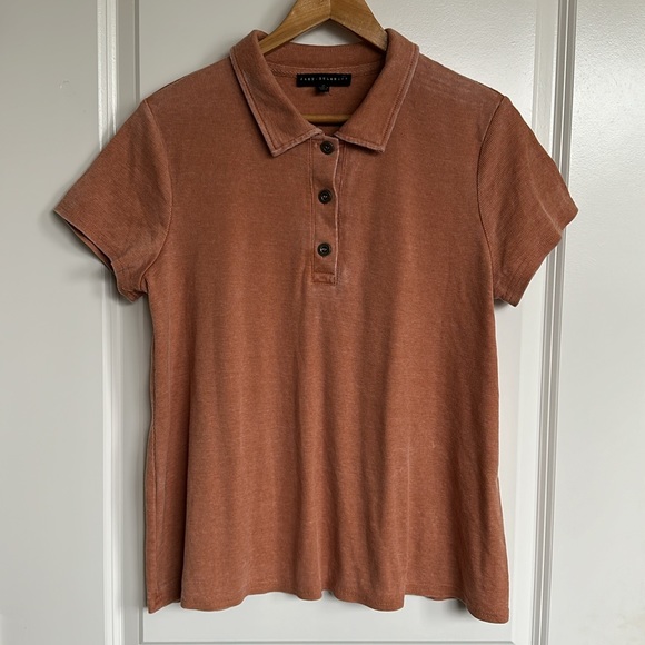 NWOT Jane + Delancey Polo Shirt sz Medium Womens Ribbed Vintage Look V-Neck Clay - Picture 6 of 13